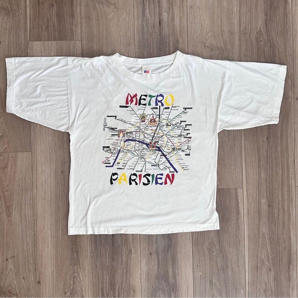Vintage 90's Metro Parisien Subway Map T Shirt XL USA Made Single Stitch Retro